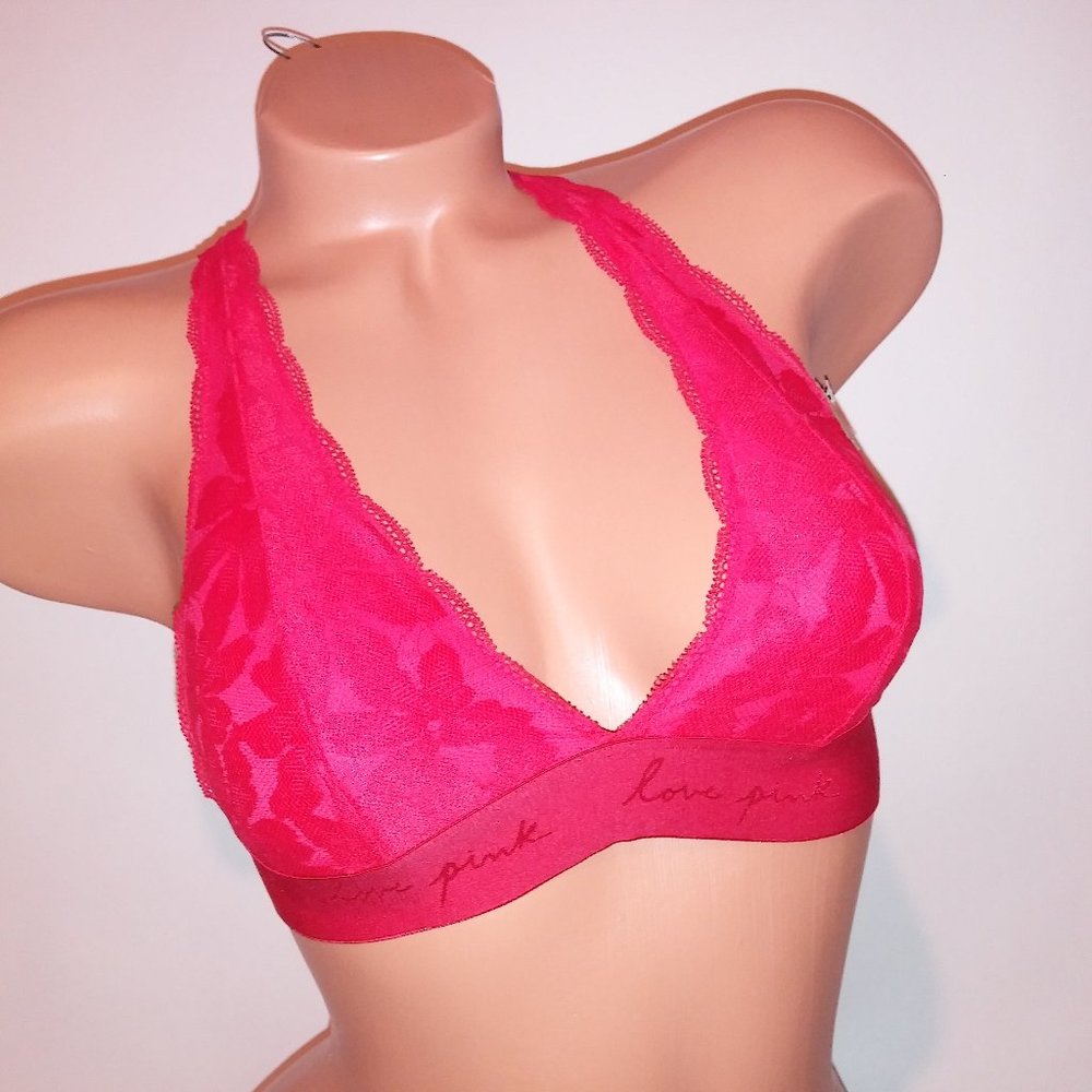 Victoria Secret PINK Bralette Bra XS Red Strappy Solid Lace Banded
